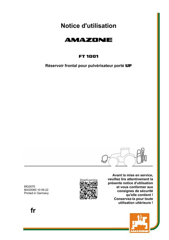 Notice d'utilisation Cuve frontale FT 1001