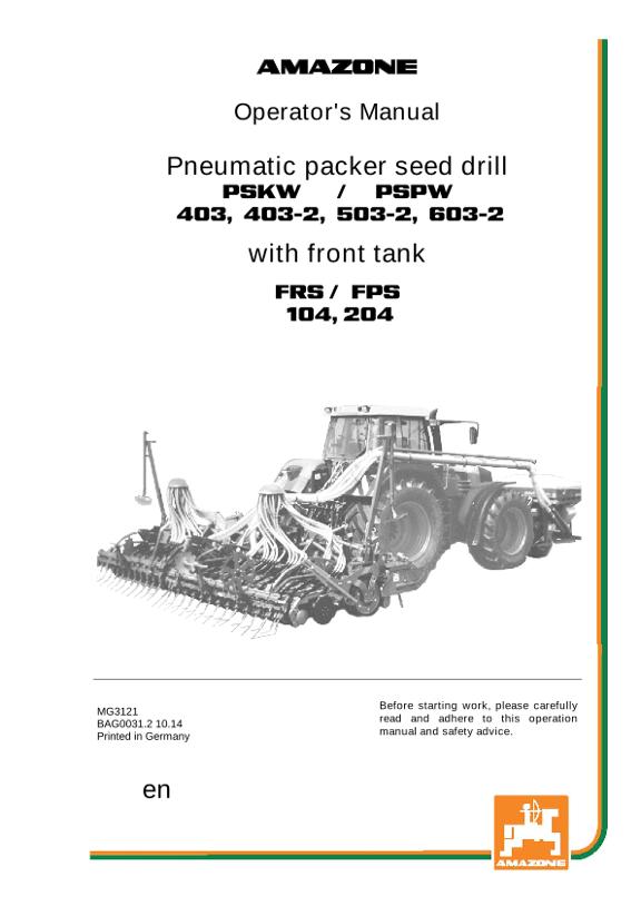 Operation manual PSKW / PSPW with front tank