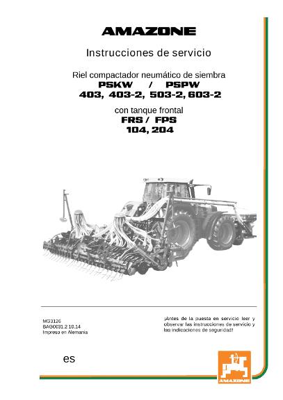Manual del operador PSKW / PSPW con tanque frontal
