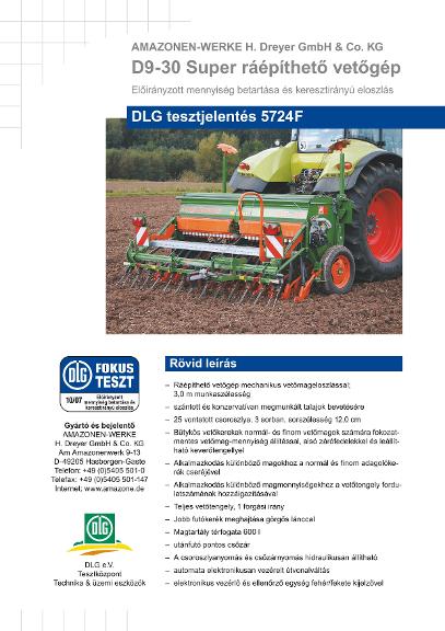 DLG tesztjelentés 5724F Amazone D9