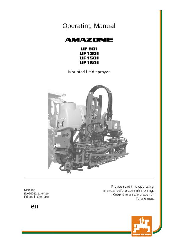 Operation manual UF 901/1201/1501/1801