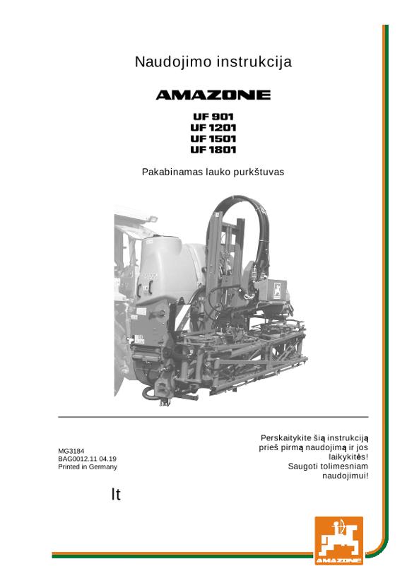 Naudojimo instrukcija UF 901/1201/1501/1801