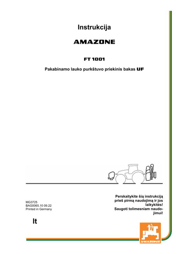 Naudojimo instrukcija FRONTTANK FT 1001 