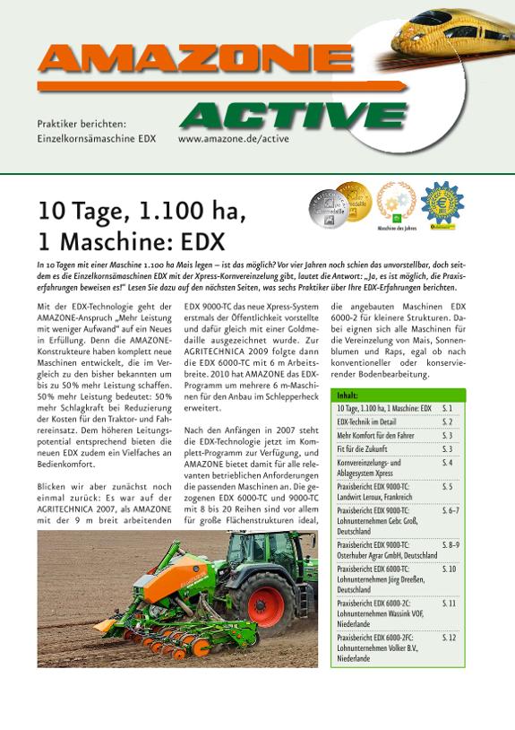 Prospekt AMAZONE ACTIVE "Praktiker berichten: Einzelkornsämaschine EDX" Ausgabe 6, 2010