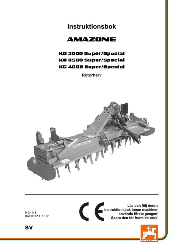 Instruktionsbok Rotorharv KG 3000/3500/4000  Super/Special 