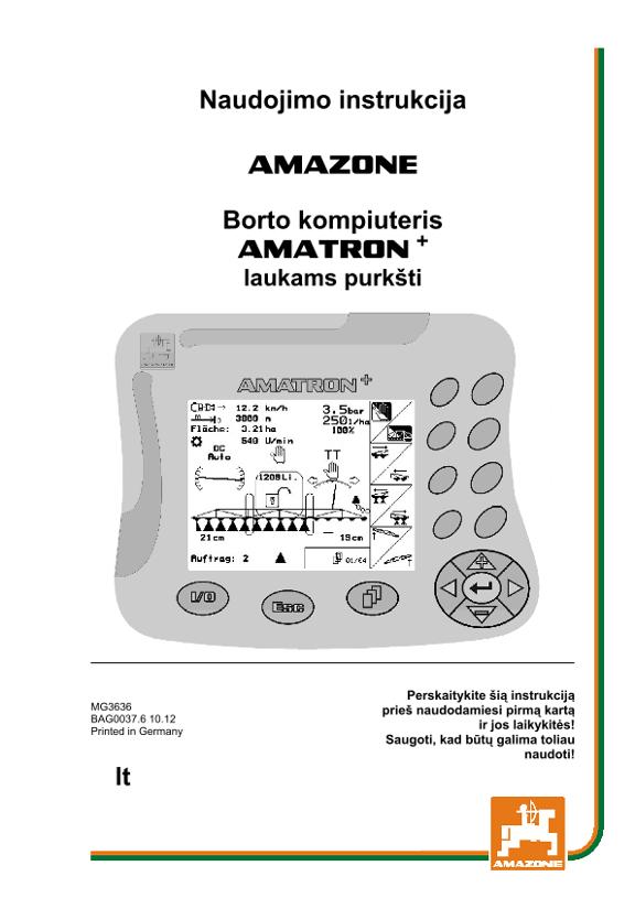Naudojimo instrukcija AMATRON+ laukams purkšti