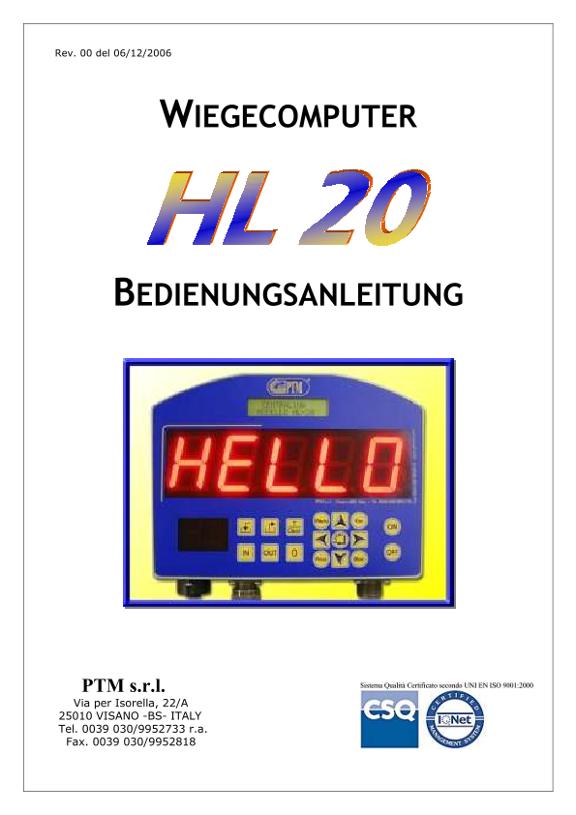 Betriebsanleitung WIEGECOMPUTER HL20 F.EDX