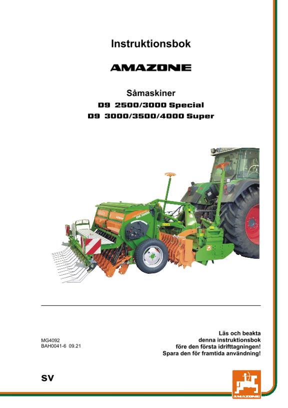 Bruksanvisning Såmaskiner D9 2500/3000 Special und D9 3000/3500/4000 Super