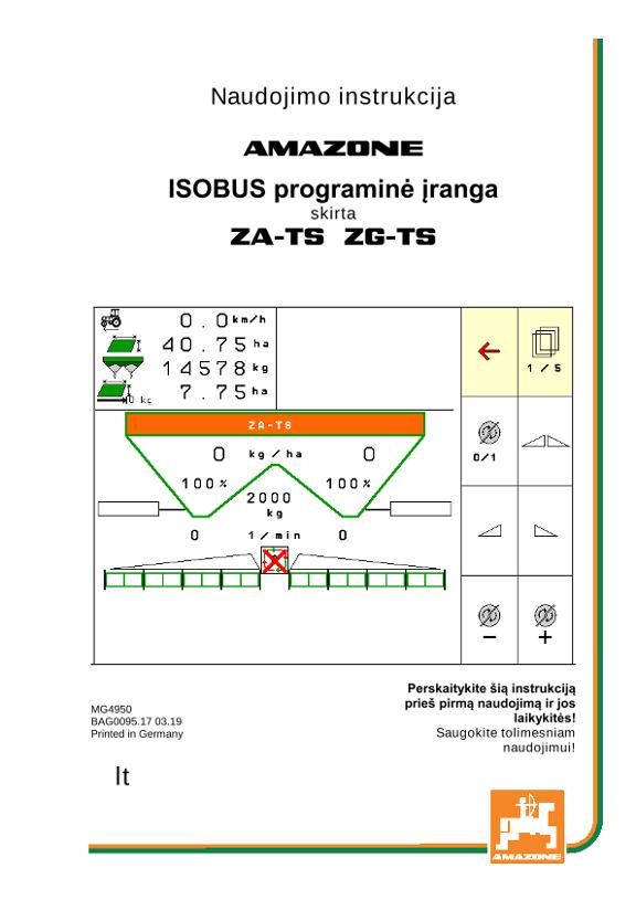 Naudojimo instrukcija ISOBUS SOFTWARE ZA-TS / ZG-TS