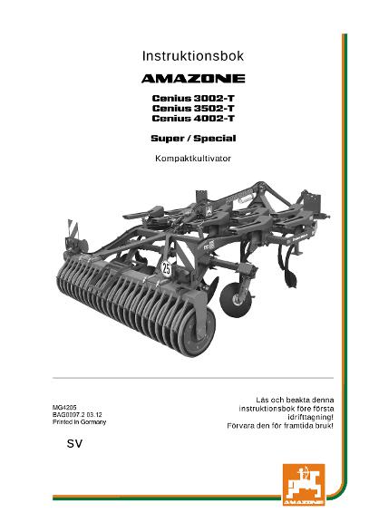 Instruktionsbok CENIUS 3002-T/3502-T/4002-T