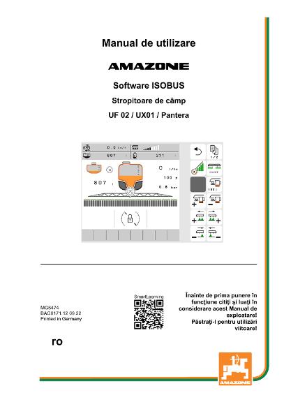 Instrucţiuni de utilizare ISOBUS SOFTWARE UX01/UF02/PANTERA