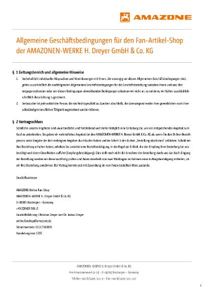 Allgemeine Geschäftsbedingungen für AMAZONE-Fan-Artikel 2018