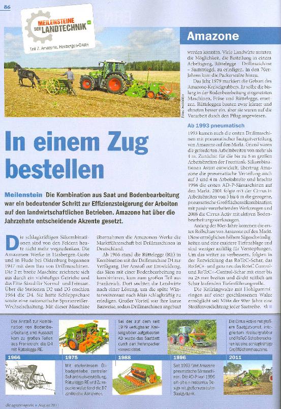 Artikel dlz 08-2011 - Meilensteine der Landtechnik - In einem Zug bestellen - Schar und Rolle grtrennt