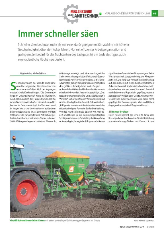 Artikel Neue Landwirtschaft 201107 - Meilensteine der Landtechnik - Immer schneller säen