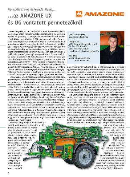 Referencia-Riport: az AMAZONE UX és UG vontatott permetezőkről - AgraUnio 201202
