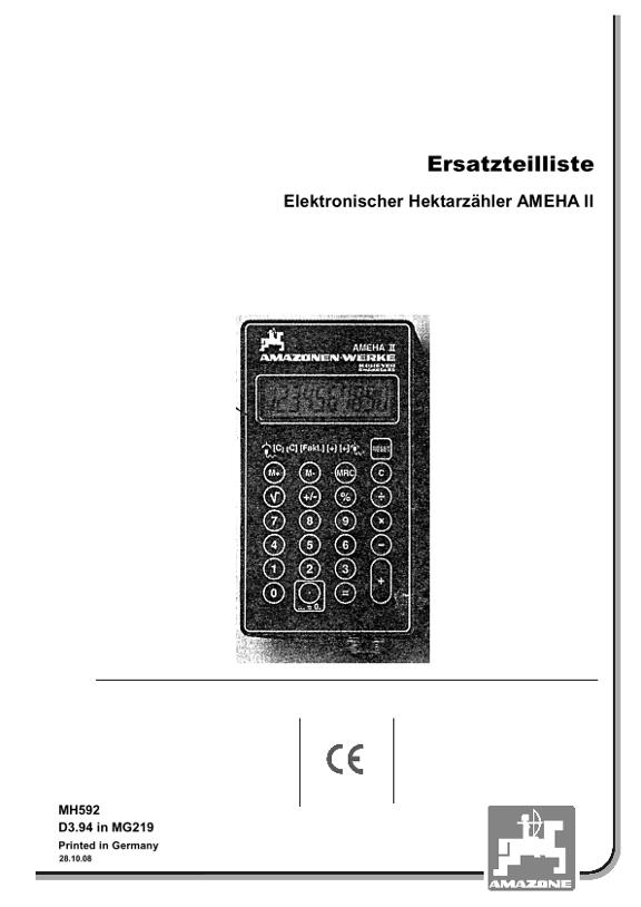 Ersatzteilliste Elektronischer Hektarzähler AMEHA II
