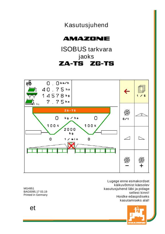 Kasutusjuhend ISOBUS SOFTWARE ZA-TS / ZG-TS
