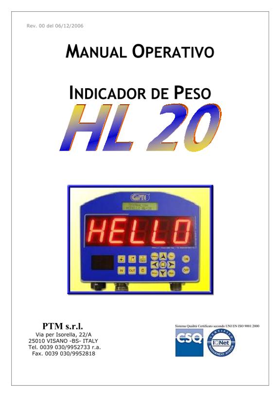 Manual del operador indicador de peso HL20 - EDX