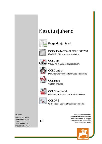 Kasutusjuhend CCI ISOBUS TERMINAL