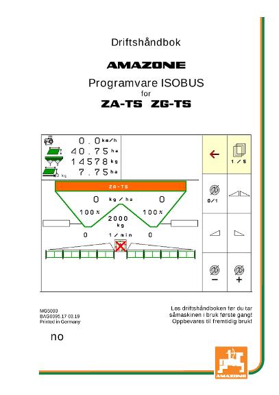 Instruksjonsboka ISOBUS SOFTWARE ZA-TS / ZG-TS
