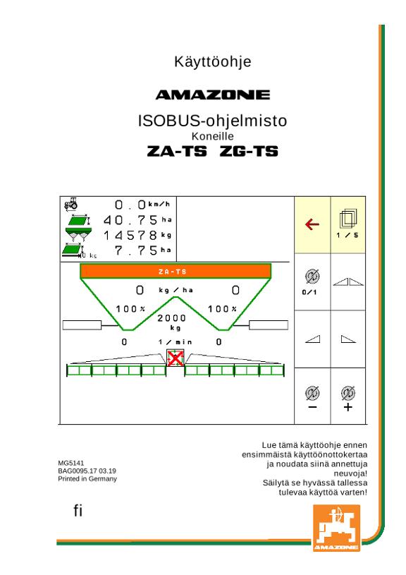 Käyttöohjekirja ISOBUS SOFTWARE ZA-TS / ZG-TS