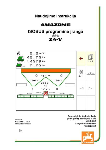 Naudojimo instrukcija ISOBUS SOFTWARE ZA-V 