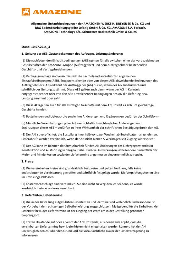 Allgemeine Einkaufsbedingungen der AMAZONE-Werke