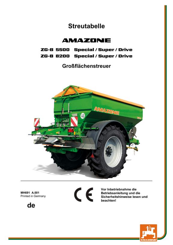 Streutabelle Großflächenstreuer ZG-B