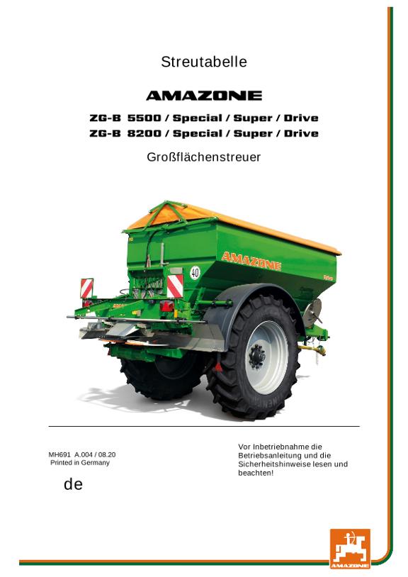 Streutabelle Großflächenstreuer ZG-B