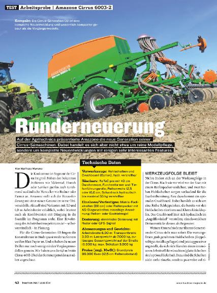 Testbericht Amazone Cirrus6003-2 traction Mai/Juni 2014