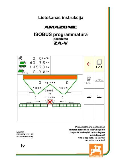 Ekspluatācijas instrukcija ISOBUS SOFTWARE ZA-V 