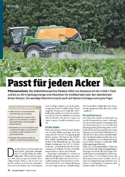 dlz agrarmagazin Artikel "Passt für jeden Acker - Pantera 4502" 02/2016