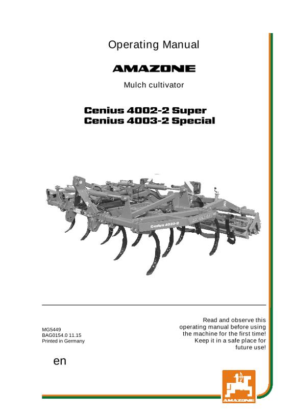 Operation manual CENIUS 4002-2 SUPER / 4003-2 SPECIAL 