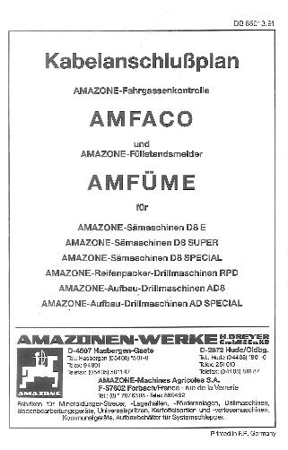 Betriebsanleitung Montageanleitung Ersatzteilliste AMFACO AMFÜME Sämaschinen 02-91