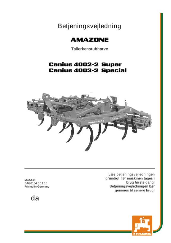 Brugsanvisning CENIUS 4002-2 SUPER / 4003-2 SPECIAL 