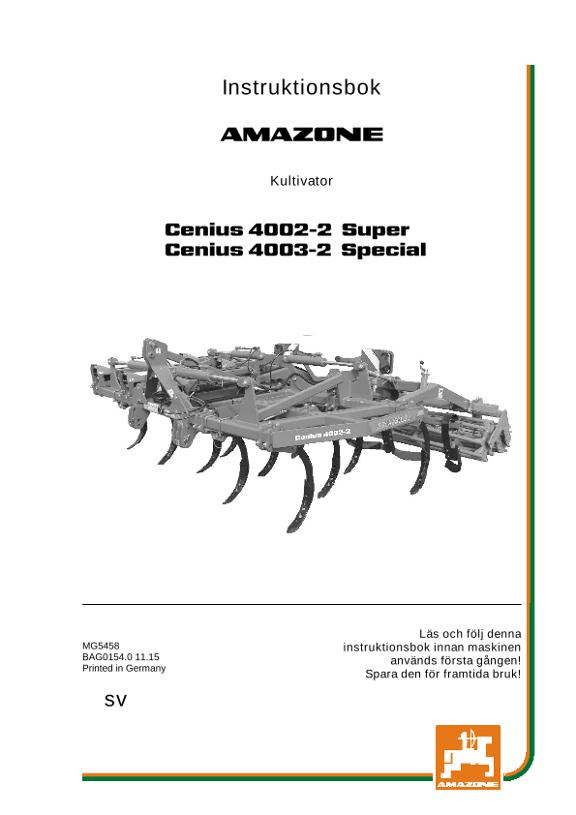 Instruktionsbok CENIUS 4002-2 SUPER / 4003-2 SPECIAL 