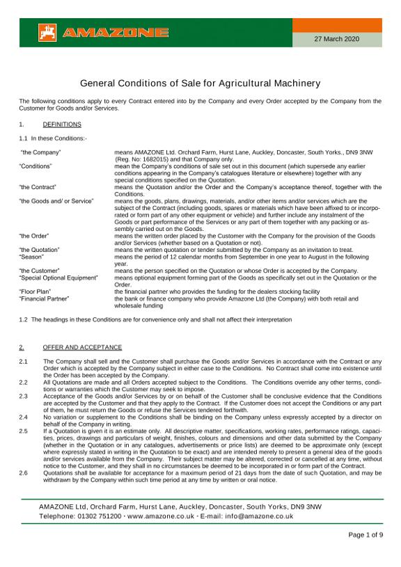 General Conditions of Sale AMAZONE Ltd. 2020