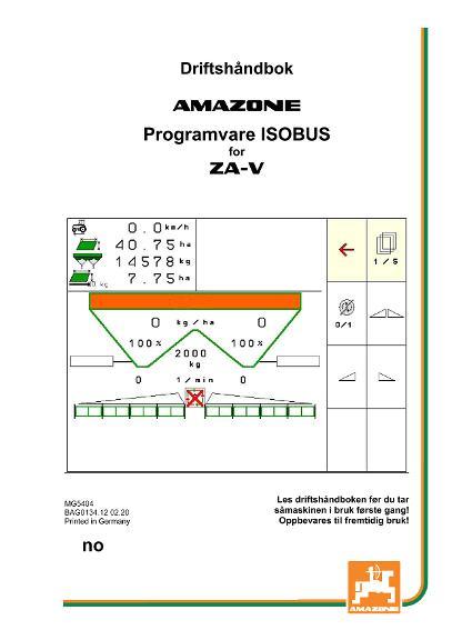 Instruksjonsboka ISOBUS SOFTWARE ZA-V 