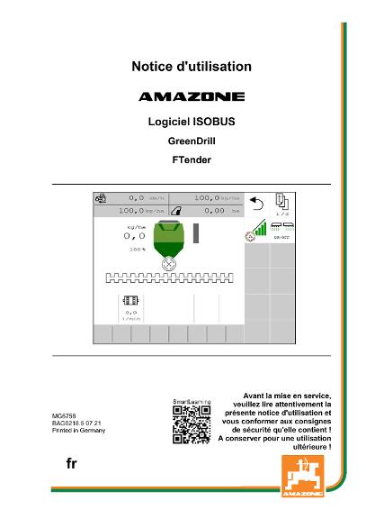 Notice d'utilisation ISOBUS SOFTWARE GREENDRILL/FTENDER