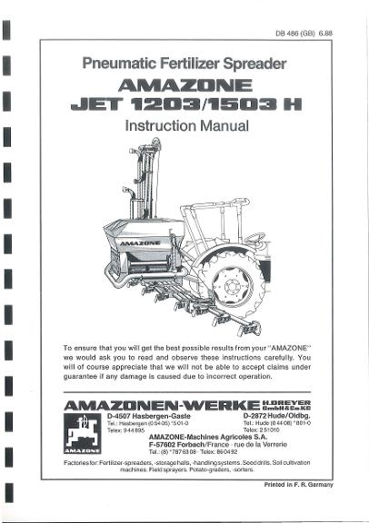 Operation manual Pneumatic Fertilizer Spreader JET1203/1503H (06/88)