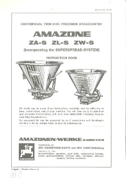 Operation manual ZA-S, ZL-S, ZW-S (12/72)