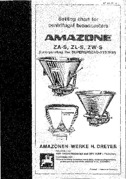 Setting chart ZA-S, ZL-S, ZW-S (10/70)
