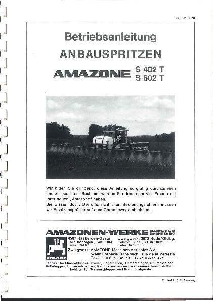 Betriebsanleitung Anbauspritzen S402T, S602T (04/78)