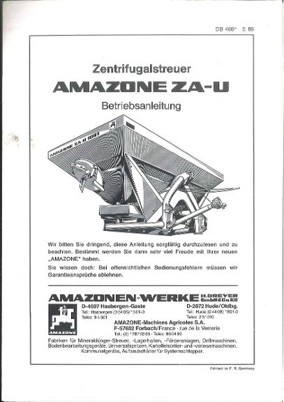 Betriebsanleitung Zentrifugalstreuer ZA-U (02/85)