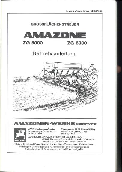Betriebsanleitung Grossflächenstreuer ZG5000, ZG8000 (05/76)