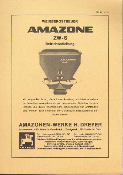 Betriebsanleitung Weinbergstreuer ZW-S (04/70)