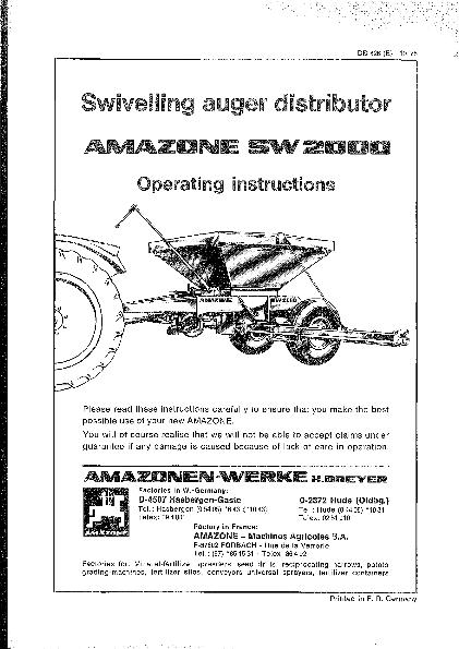 Operation manual Swivelling auger distributor SW2000 (10/75)