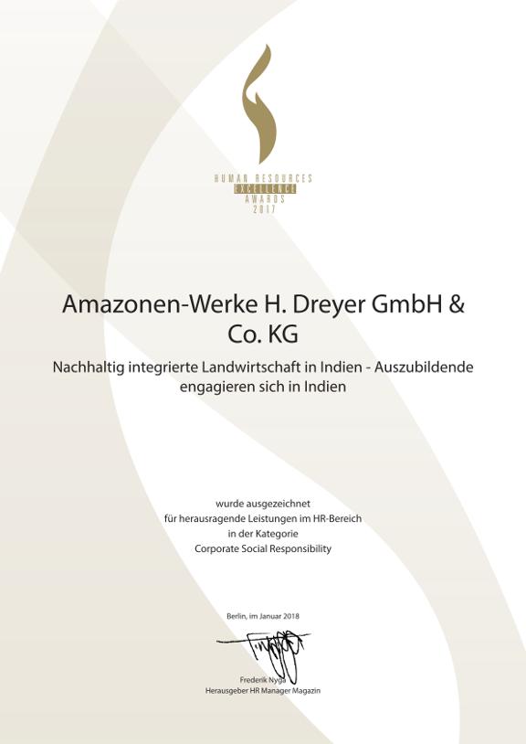 Urkunde Human Resources Excellence Award 2017