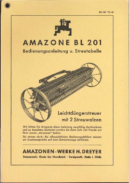 Betriebsanleitung/ Streutabelle BL201 (12/63)