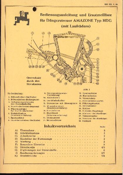 Betriebsanleitung/ Ersatzteilliste Düngerstreuer HDG (mit Laufrädern) (01/60)
